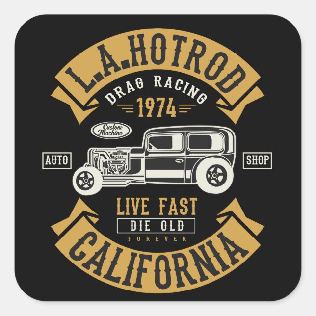 LA Hotrod California Drag Racing 1974 Square Sticker (Front)