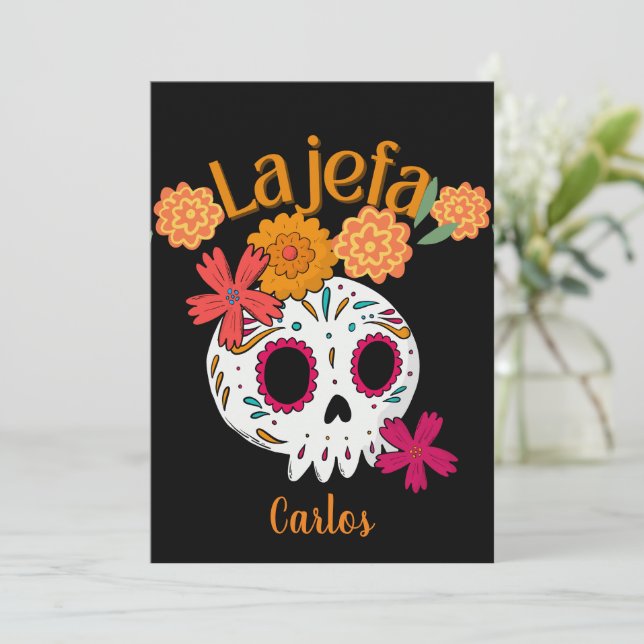 La jefa dio de los muertos sugar skull holiday card (Standing Front)