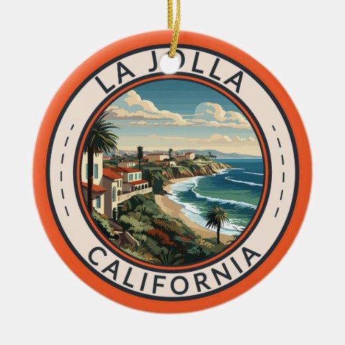 La Jolla California Coastline Travel Art Retro Ceramic Ornament