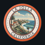 La Jolla California Coastline Travel Art Retro Magnet<br><div class="desc">La Jolla in a vector art style. La Jolla, California, is a coastal gem renowned for its pristine beaches, upscale shopping, and stunning ocean views. Nestled in San Diego County, it's a charming enclave that seamlessly combines natural beauty with upscale living, making it a sought-after destination for residents and visitors...</div>