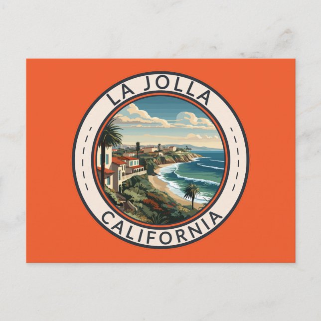 La Jolla California Coastline Travel Art Retro Postcard (Front)