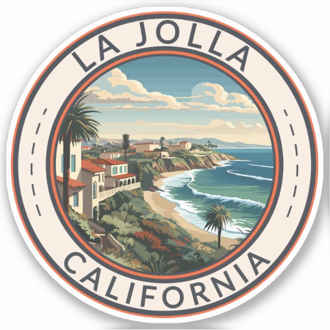 La Jolla California Coastline Travel Art Retro Sticker (Front)