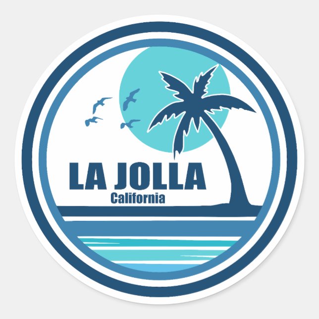 La Jolla California Palm Tree Birds Classic Round Sticker (Front)