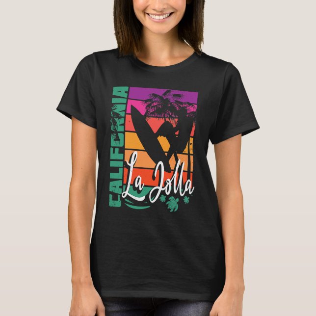 La Jolla California Retro Sunset Beach Surfer Souv T-Shirt (Front)