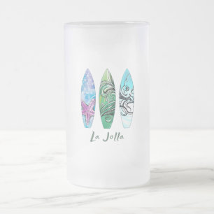 La Jolla California Surfboards Frosted Glass Beer Mug