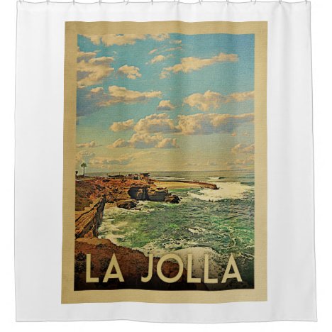 La Jolla California Vintage Travel Shower Curtain