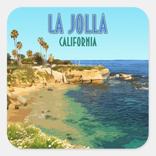 La Jolla Cove Beach San Diego California Vintage Square Sticker