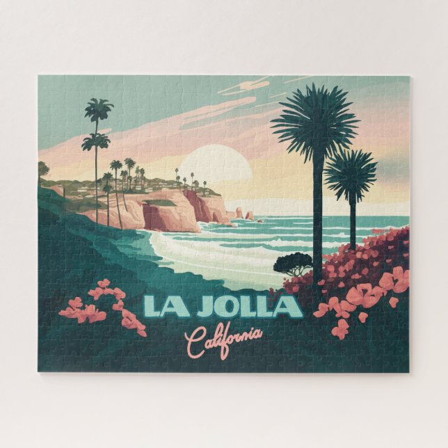 La Jolla Cove San Diego California Retro Jigsaw Puzzle (Horizontal)