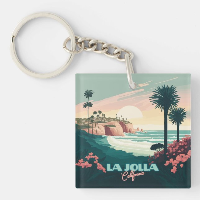 La Jolla Cove San Diego California Retro Keychain (Front)