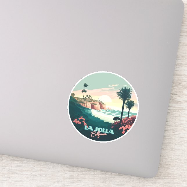 La Jolla Cove San Diego California Retro Sticker (Detail)