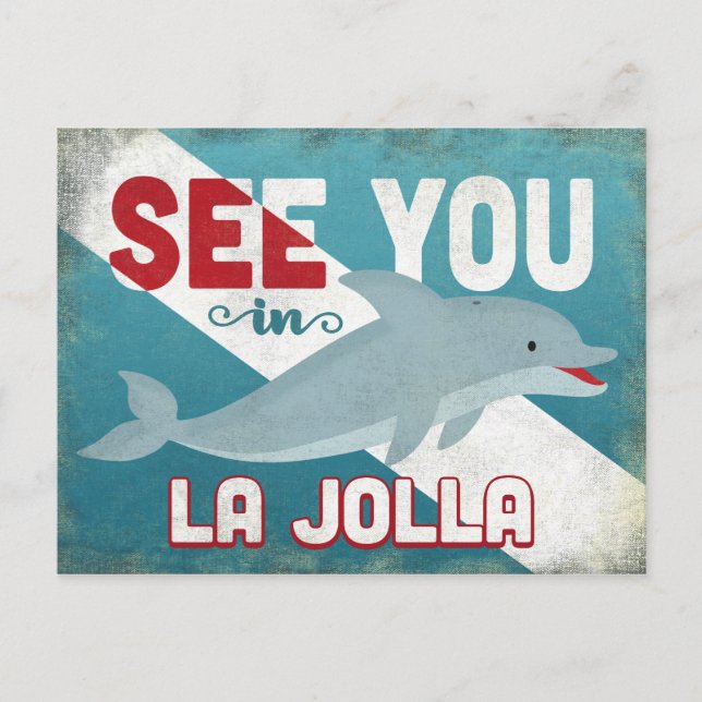 La Jolla Dolphin - Retro Vintage Travel Postcard (Front)