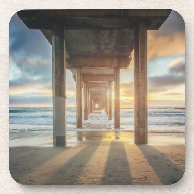 La Jolla, Scripps'S Pier At Sunset | San Diego Beverage Coaster (Front)