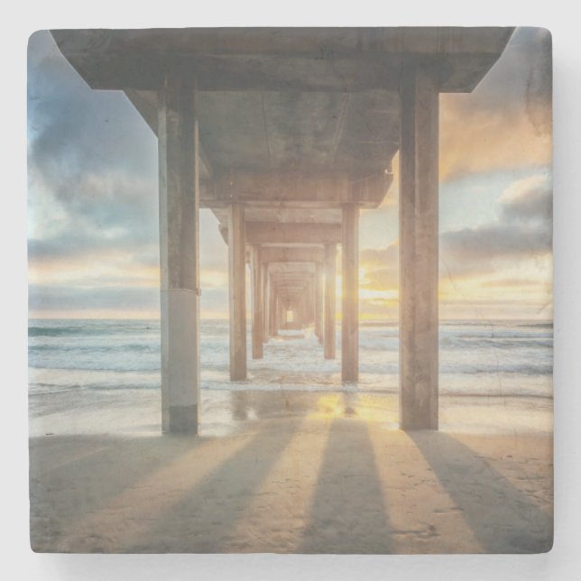 La Jolla, Scripps'S Pier At Sunset | San Diego Stone Coaster (Front)