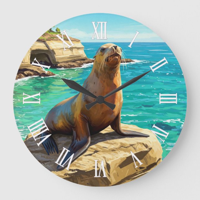 La Jolla Sea Lion California Travel Large Clock (Front)