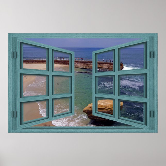 La Jolla Seal Beach 6 Pane Open Window Poster (Front)