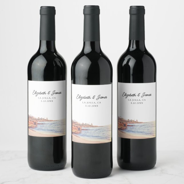 La Jolla Wedding Favor San Diego Personalized Wine Label (Bottles)
