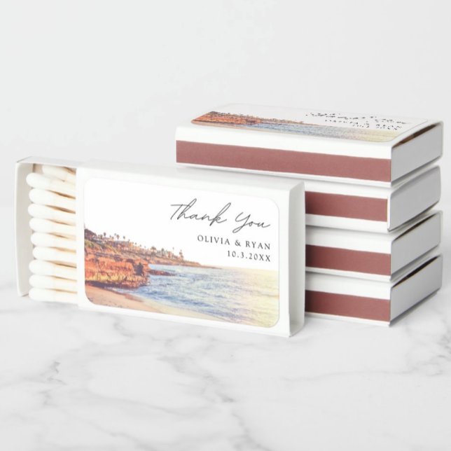 La Jolla Wedding Favor Thank You Matchboxes (La Jolla Cove wedding favor matches)