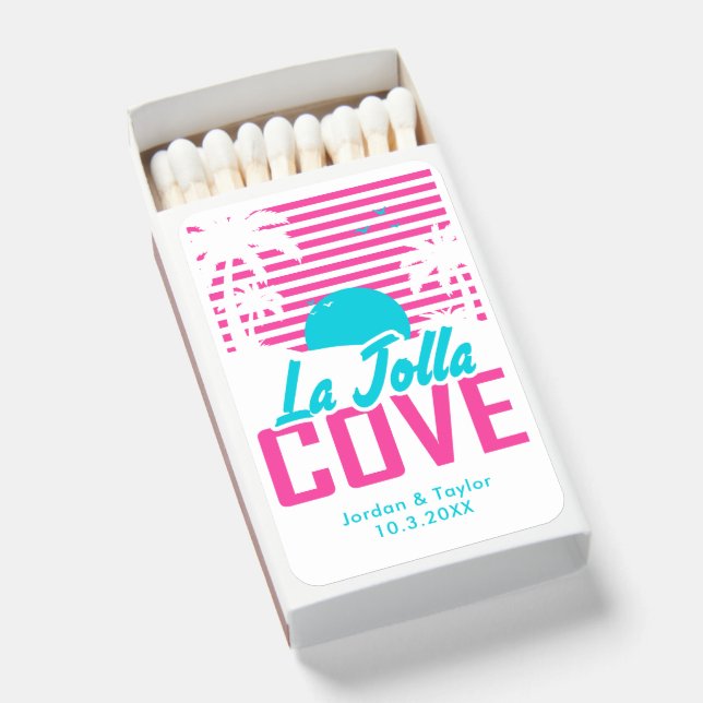 La Jolla Wedding Favor Welcome Bag Retro Matchboxes (Front Open)