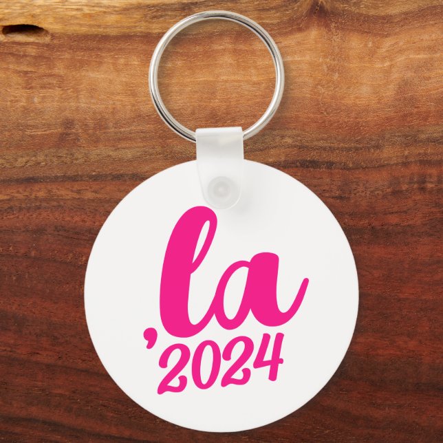 ,la  Kamala comma pronounce 2024 hot pink text Keychain (Front)