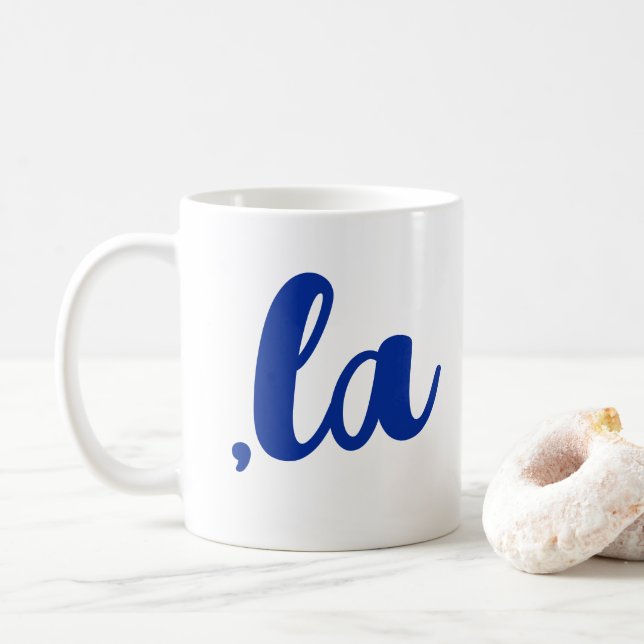,la  Kamala comma pronounce blue text Coffee Mug (With Donut)