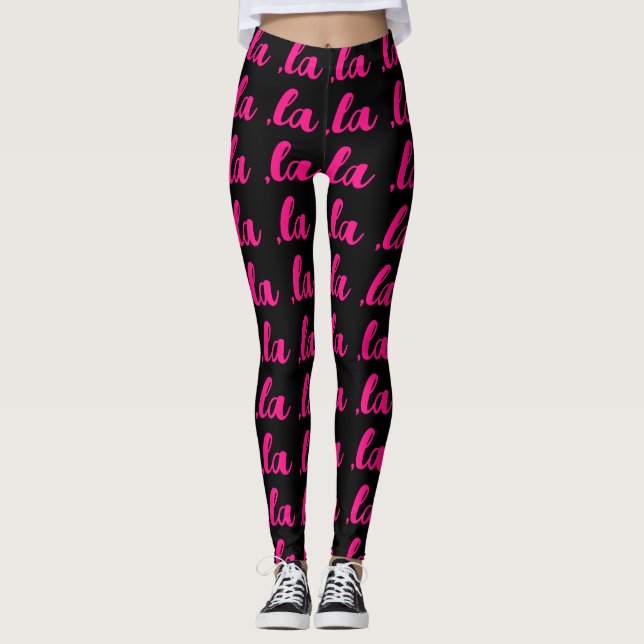 ,la  Kamala comma pronounce hot pink text black Leggings (Front)