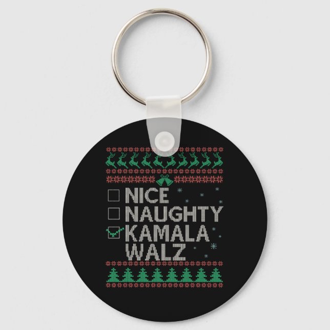 La Kamala Harris Ugly Christmas Sweater Election Keychain (Front)