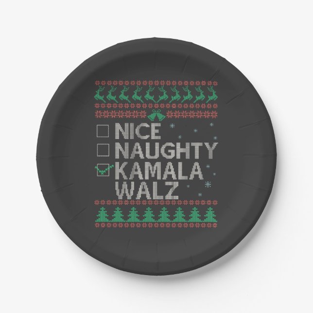 La Kamala Harris Ugly Christmas Sweater Election Paper Plates (Front)
