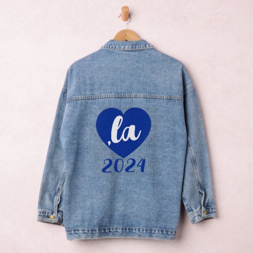 la KAMALA heart 2024 blue script text  Denim Jacket