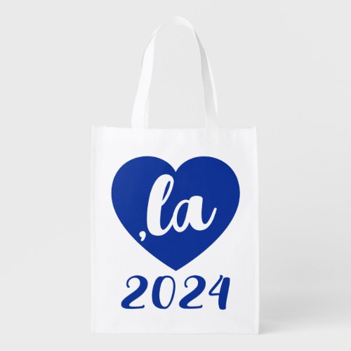 la KAMALA heart 2024 blue script text  Grocery Bag