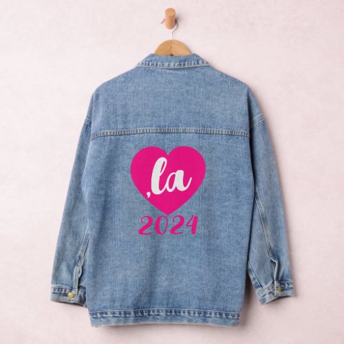 la KAMALA heart 2024 hot pink script text  Denim Jacket