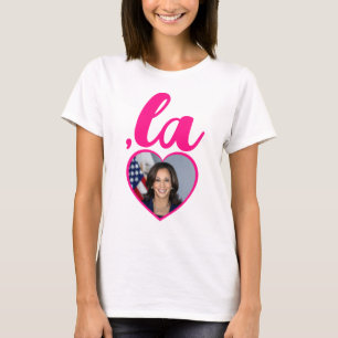 ,la KAMALA photo heart hot pink democrat text T-Shirt