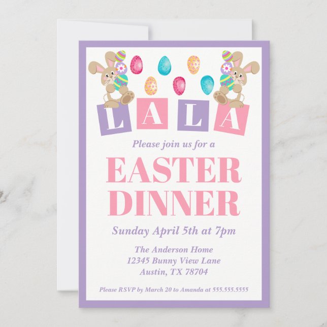 La La Easter Bunny Easter Dinner Invitation (Front)