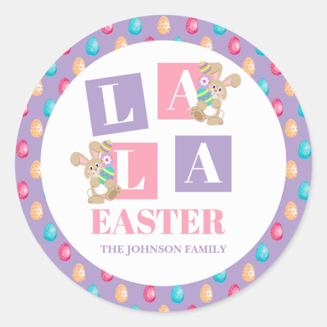 La La Easter Bunny Egg Hunt Classic Round Sticker (Front)
