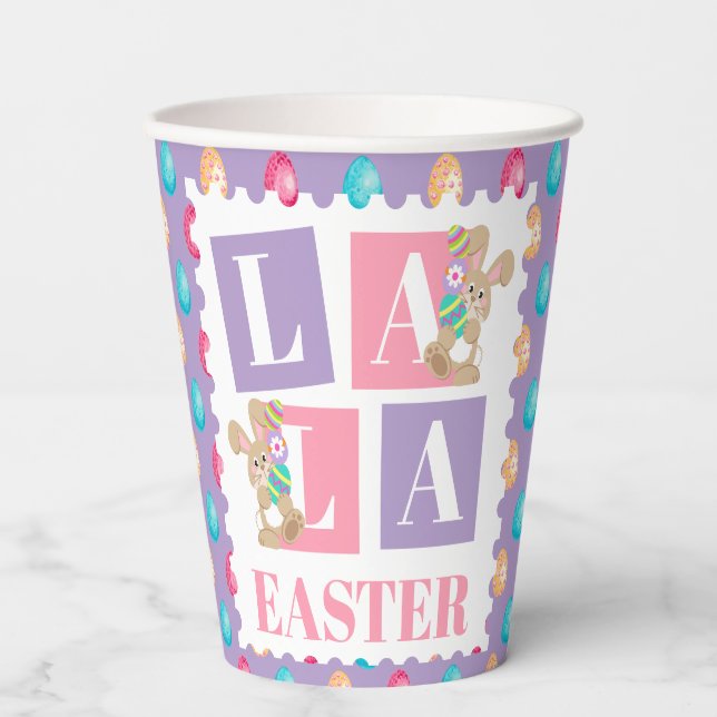 La La Easter Bunny Egg Hunt Party Paper Cups (Front)