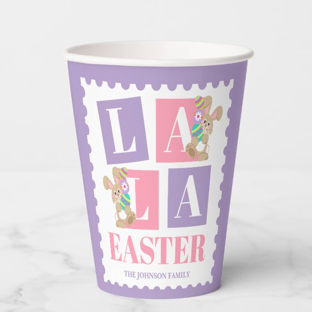 La La Easter Bunny Pastel Party Cups (Front)