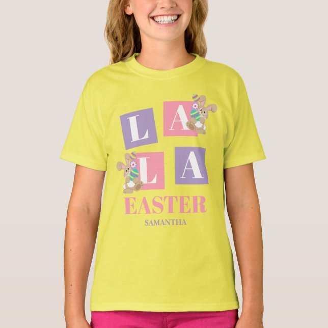 La La Easter Cute Bunny Yellow Girls T-Shirt (Front)
