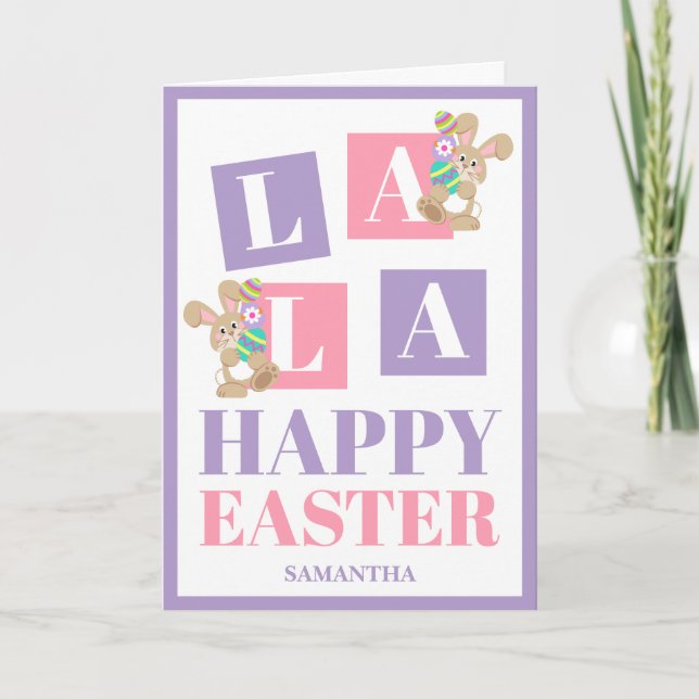 La La Easter Pastel Bunny Greeting Card (Front)