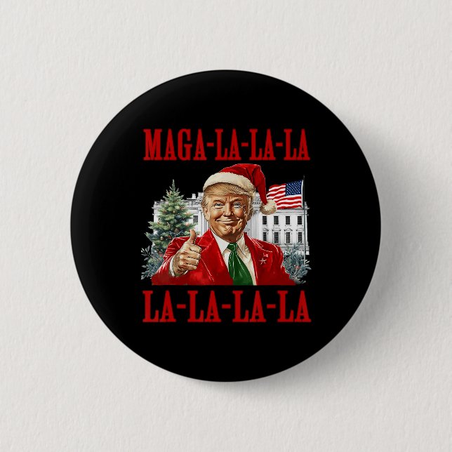 La La La Donald Trump Potus 47 Ugly Christmas Swea Button (Front)