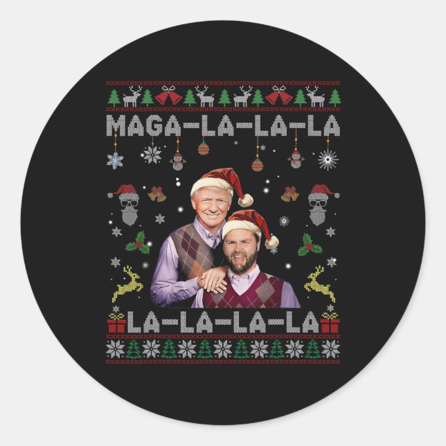 La La La Donald Trump Potus 47 Ugly Christmas Swea Classic Round Sticker (Front)