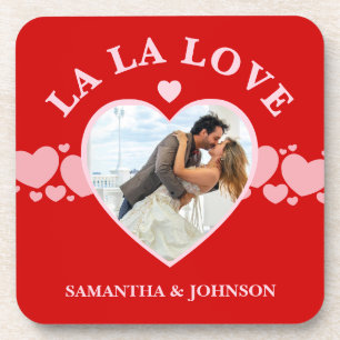 La La Love Valentine’s Day Couple Photo Beverage Coaster