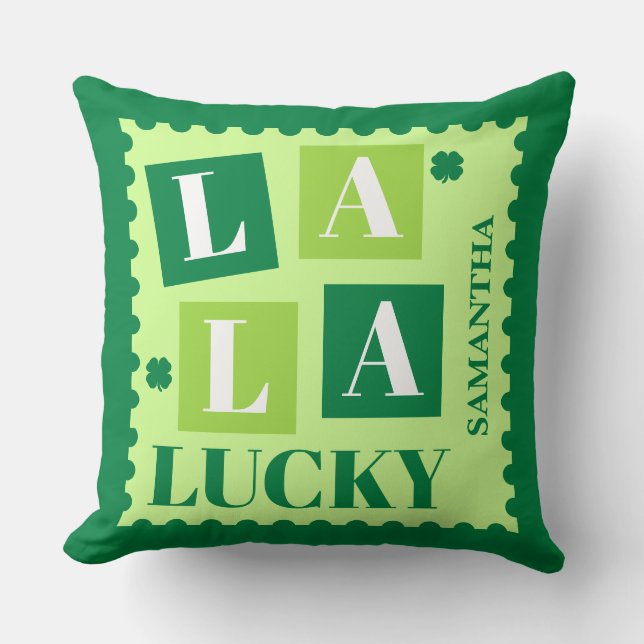 La La Lucky St. Patrick’s Day Personalized Throw Pillow (Front)