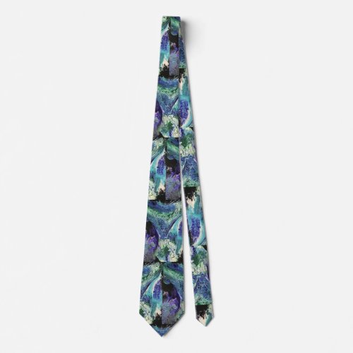 La Laguna 1 painting in blue teal white  Silver Neck Tie