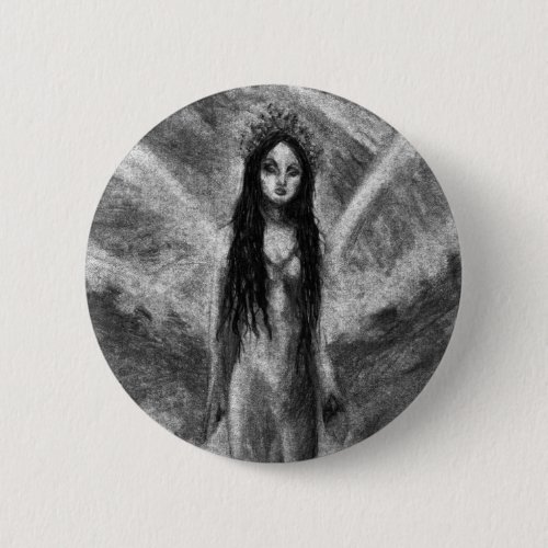 La Luna Dark Angel Fairy Goth Woman Original Art Button