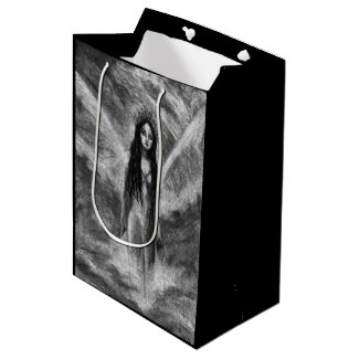La Luna Dark Angel Goth Black & White Fantasy Art Medium Gift Bag
