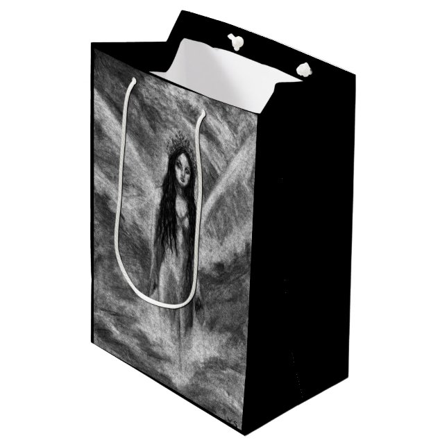La Luna Dark Angel Goth Black & White Fantasy Art Medium Gift Bag (Front Angled)