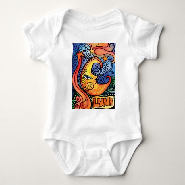 La Luna / Moon Whimsical, Artistic Design Baby Bodysuit (Front)