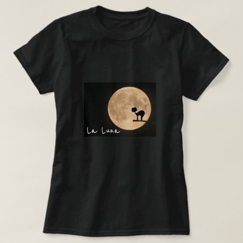 La Luna slogan gothic black cat with full moon T_Shirt