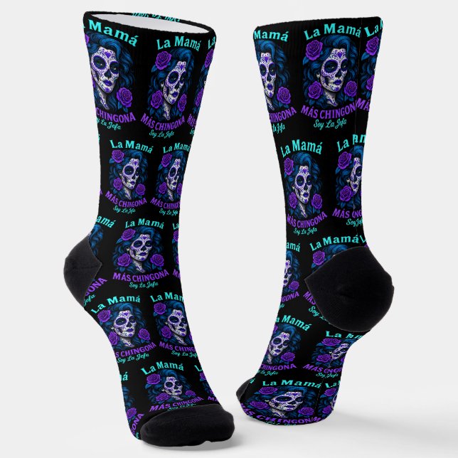 La Mamá Más Chingona Funny Spanish Mom Socks (Angled)