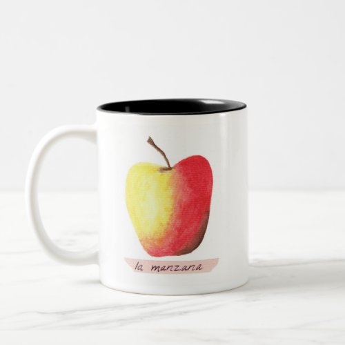 La manzana  The apple Spanish learning Two_Tone Coffee Mug