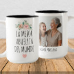 La mejor abuelita del mundo – Custom Photo & Name Two-Tone Coffee Mug<br><div class="desc">Celebrate the most special grandma with this beautiful personalized mug! Featuring the sweet Spanish message “La mejor abuelita del mundo” and the option to add your own photo and name, it’s the perfect gift for abuela on Mother’s Day, Christmas, or her birthday. Add a warm personal touch with a custom...</div>